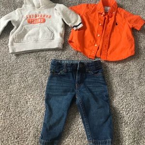 RL button down shirt, Carter’s hoodie and jeans